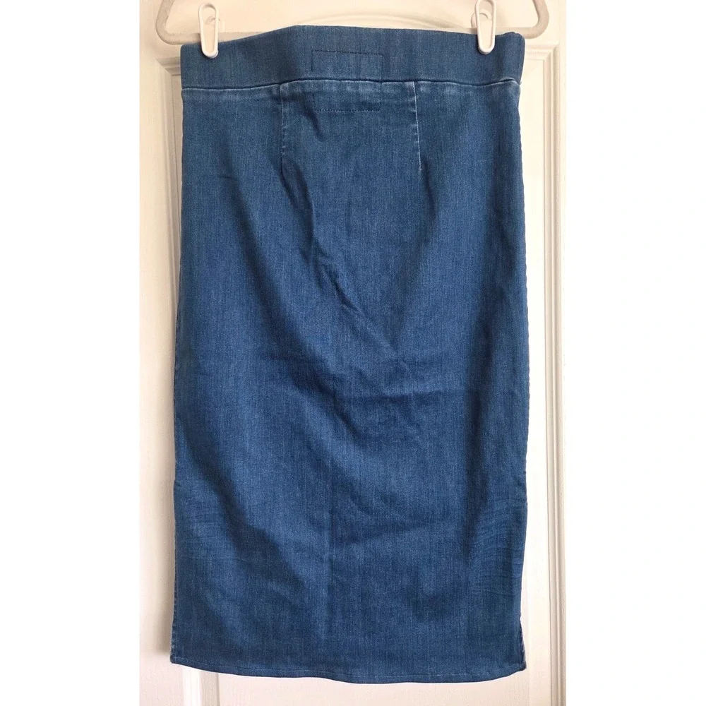 Frank & Eileen Donegal Blue Denim Pencil Midi Skirt Medium Wash Stretch Sz 8 USA